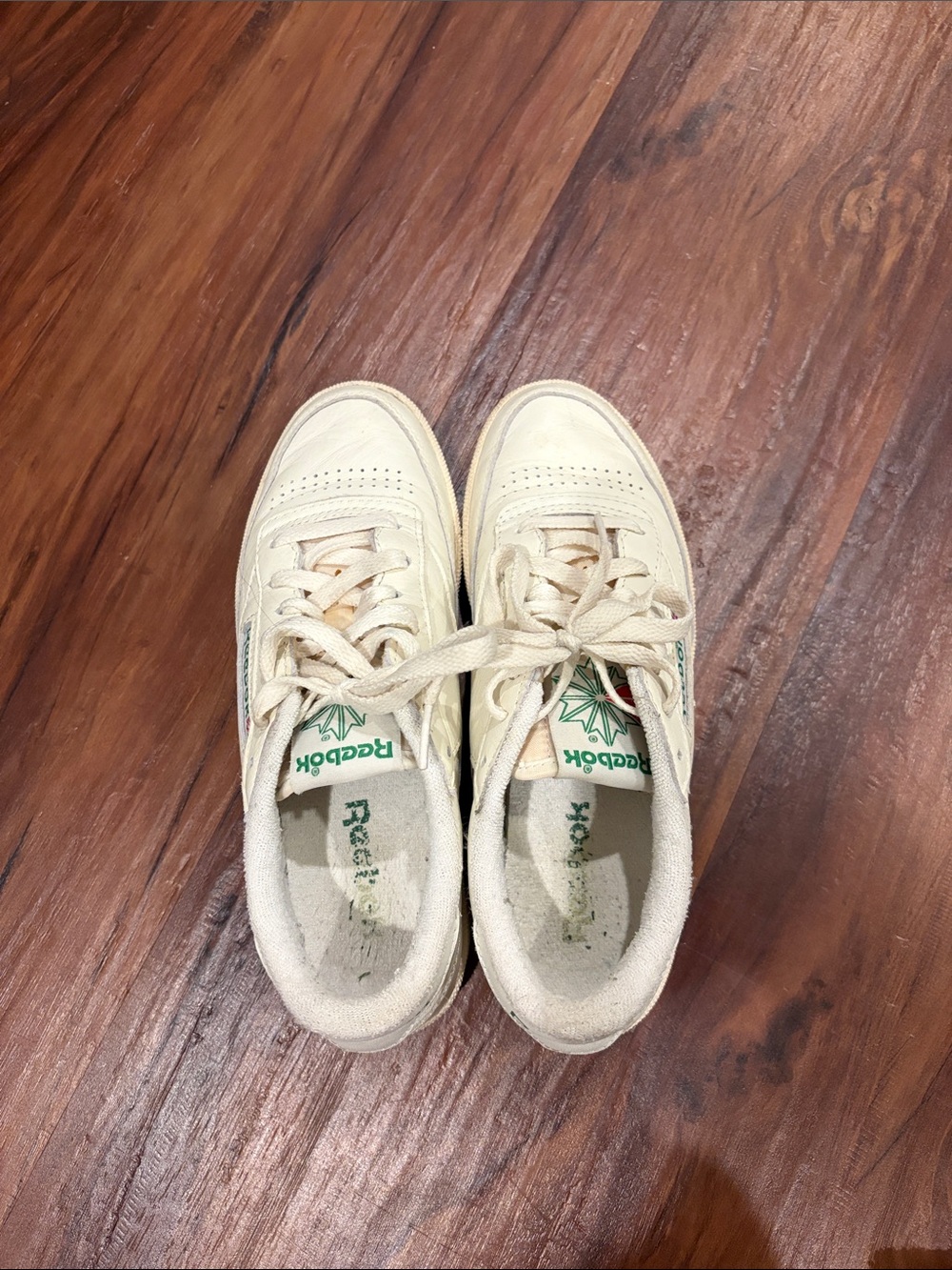 Reebok Women’s Cream Leather Sneakers with Green Logo